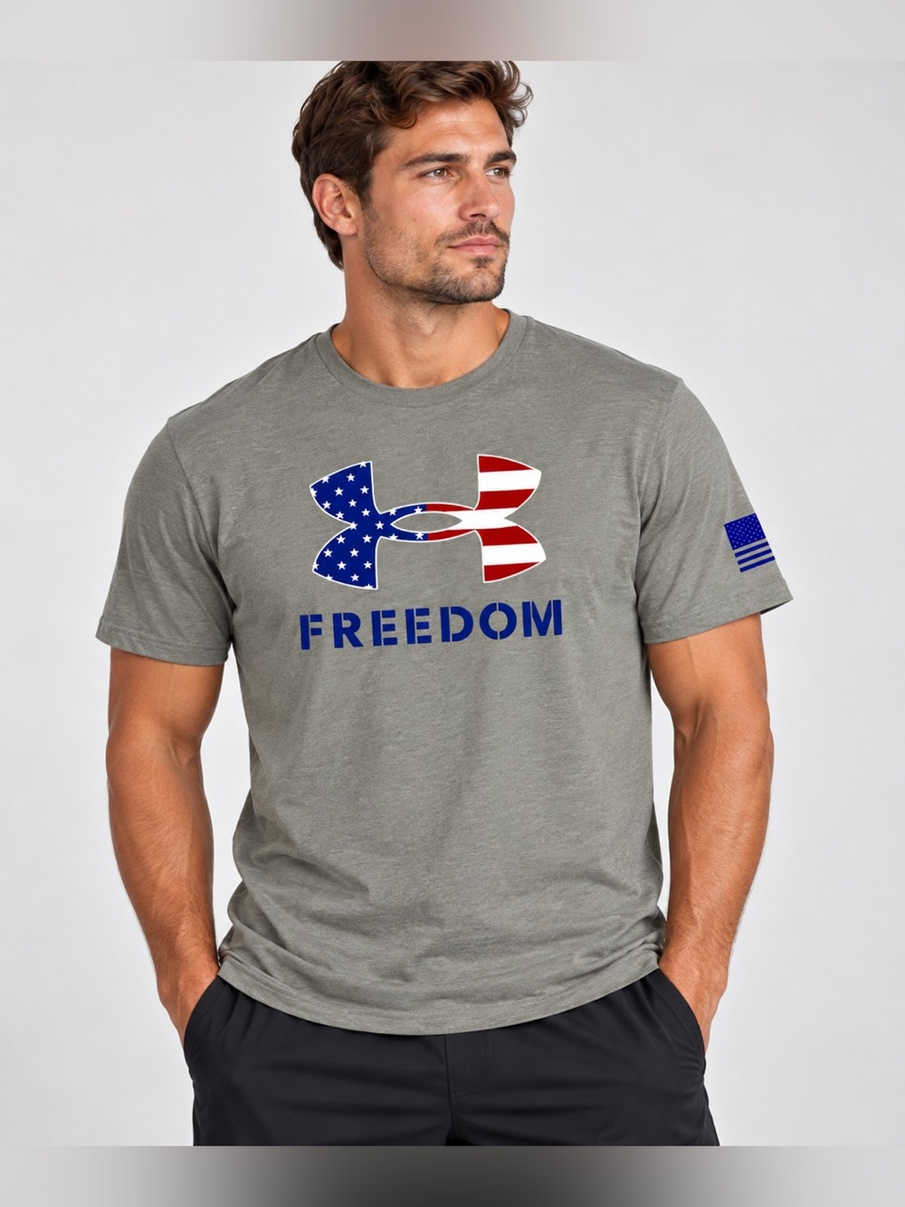 Under Armour Freedom T-Shirt Men’s LGT Large Tall Gray Patriotic USA 1382970